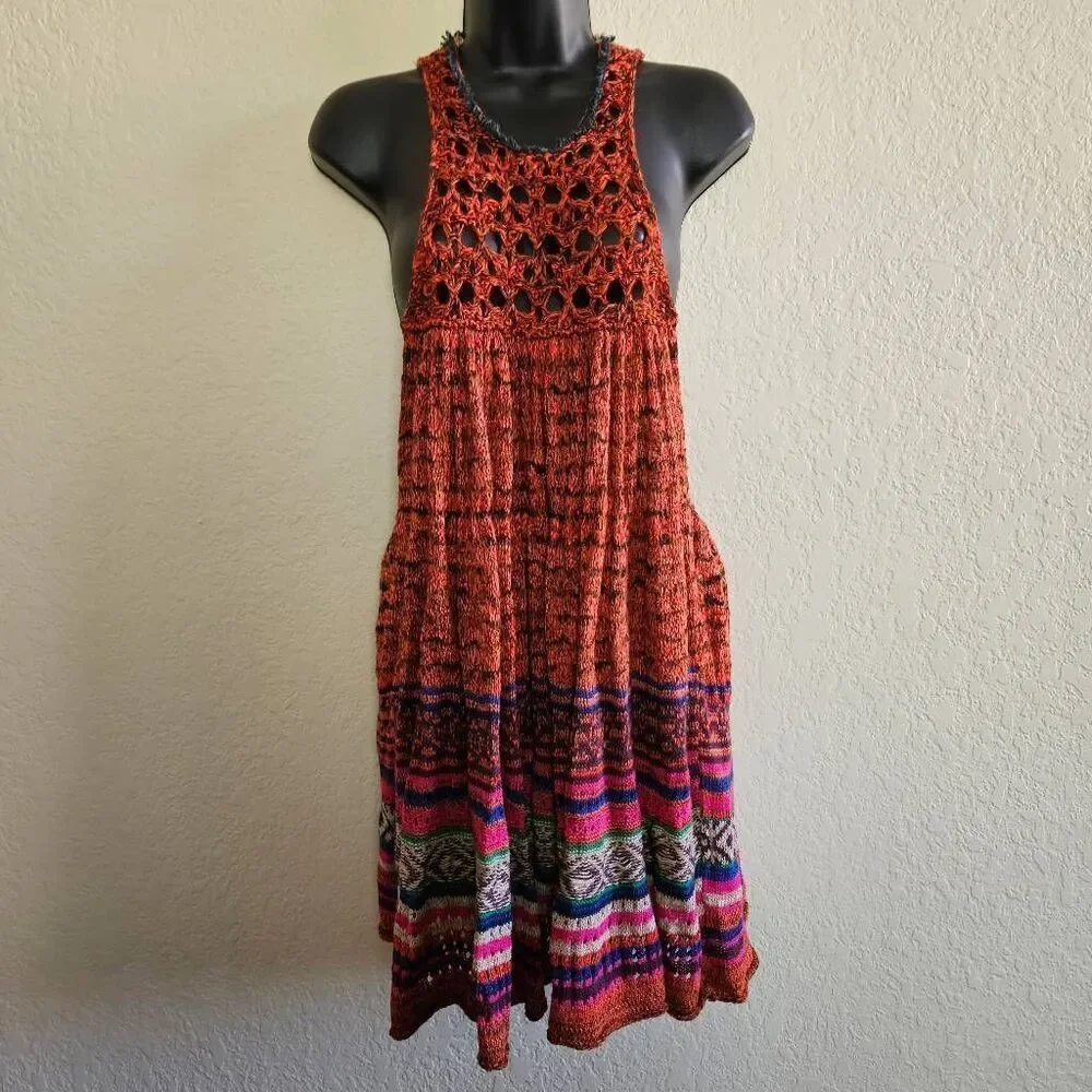 Free People Rare Hearts Crochet Tunic Dress